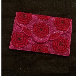 Pink beaded floral crossbody